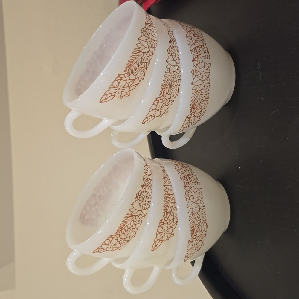 Vintage Floral White Ceramic Teacup Set - Brown Floral Pattern